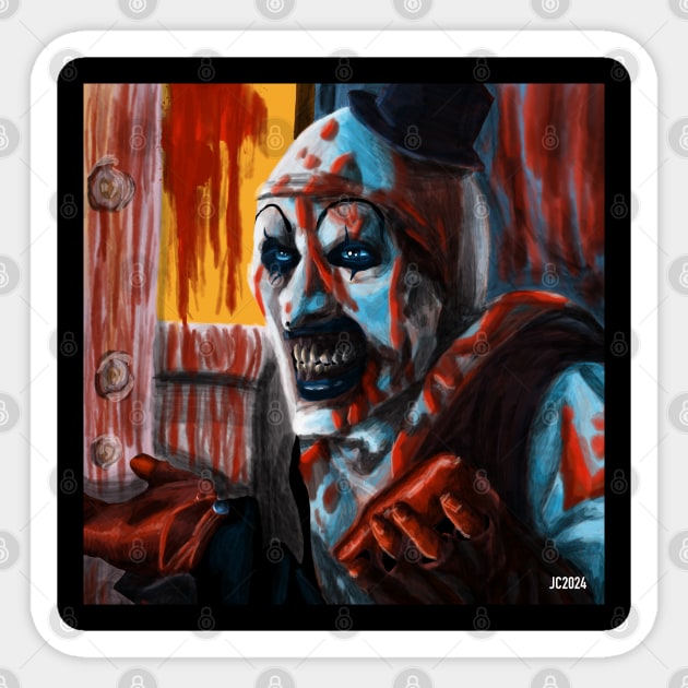 Terrifier "Splatter House" Art The Clown painting (digital) Sticker by StagArtStudios